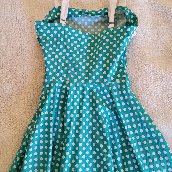 Pinup Couture Medium teal and white polka dot dress EUC - Picture 5 of 15